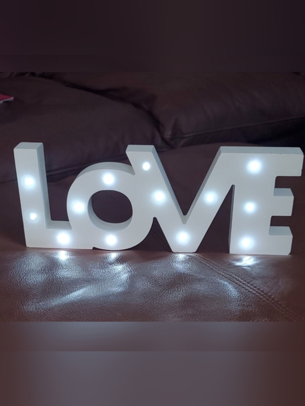 Love Sign, White with LED lights.      11 1/2" X 4 1/4"